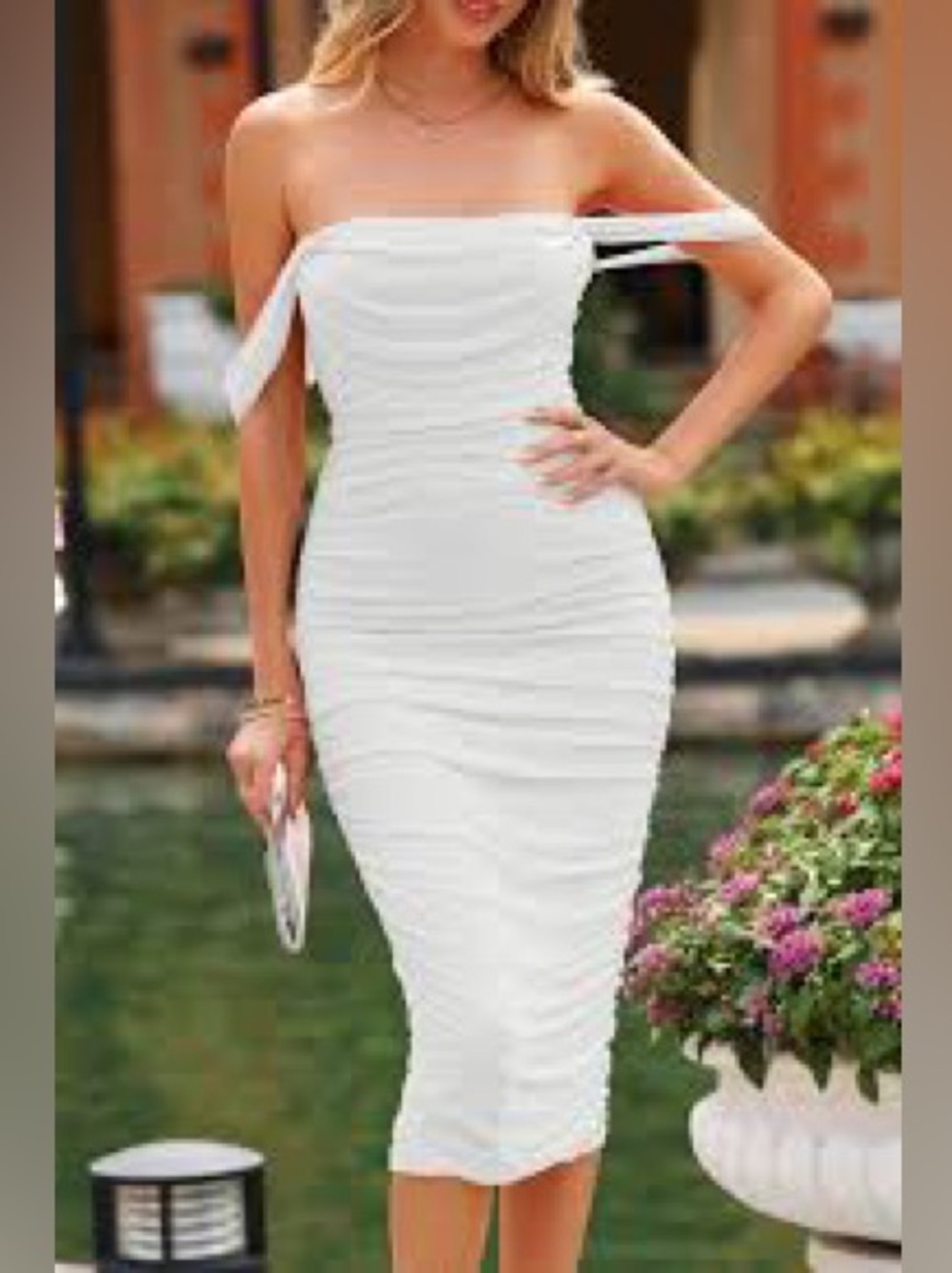 NWT Womens Summer Off The Shoulder Ruched Bodycon Dresses Fitted Club Midi - Picture 2 of 12